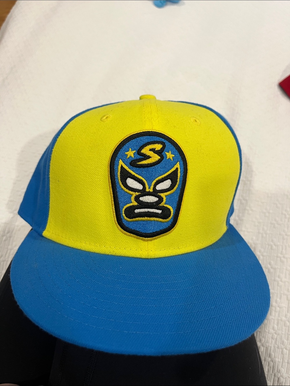 Sacramento River Cats Baseball Cap Yellow and Blue Luchador Mask - 7 3/4
